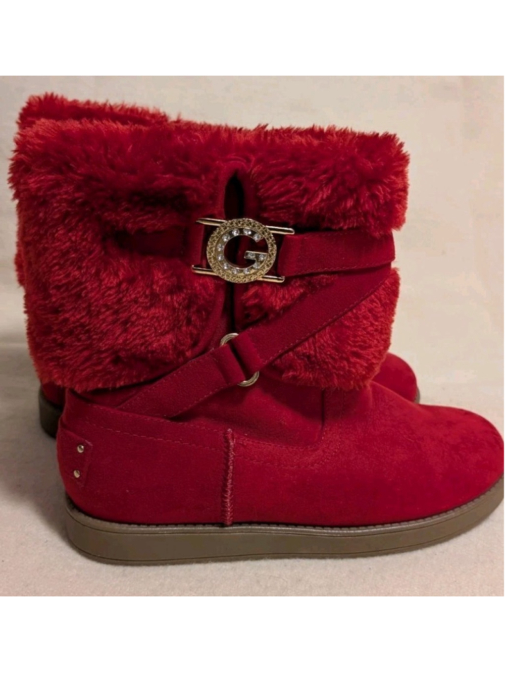 G By Guess Red Faux Fur Boots Women's Size 7.5M F17 - Picture 4 of 6